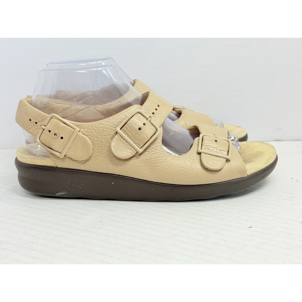 SAS Relaxed Women's 9N Natural Leather Triple Buckle Comfort Sandals USA